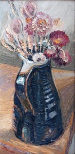 Gedroogde bloemen in een Bernard Leach kruik 2000